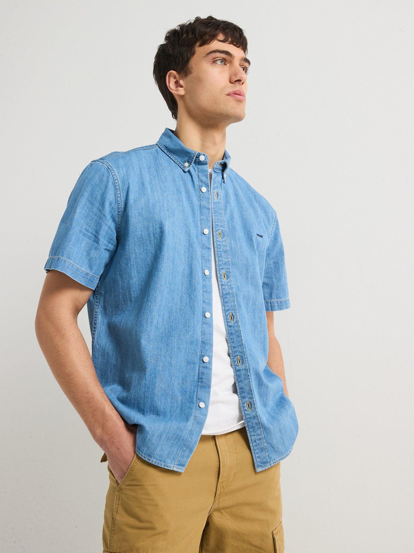 levis-authentic-button-down-denim-short-sleeve-shirt--blue