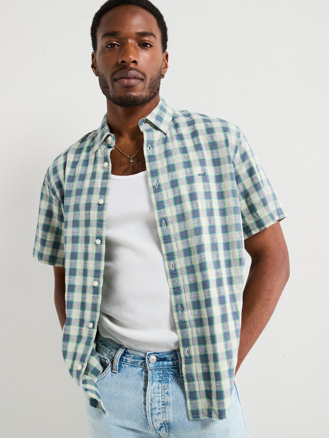 levis-authentic-button-down-plaid-short-sleeve-shirt--blue