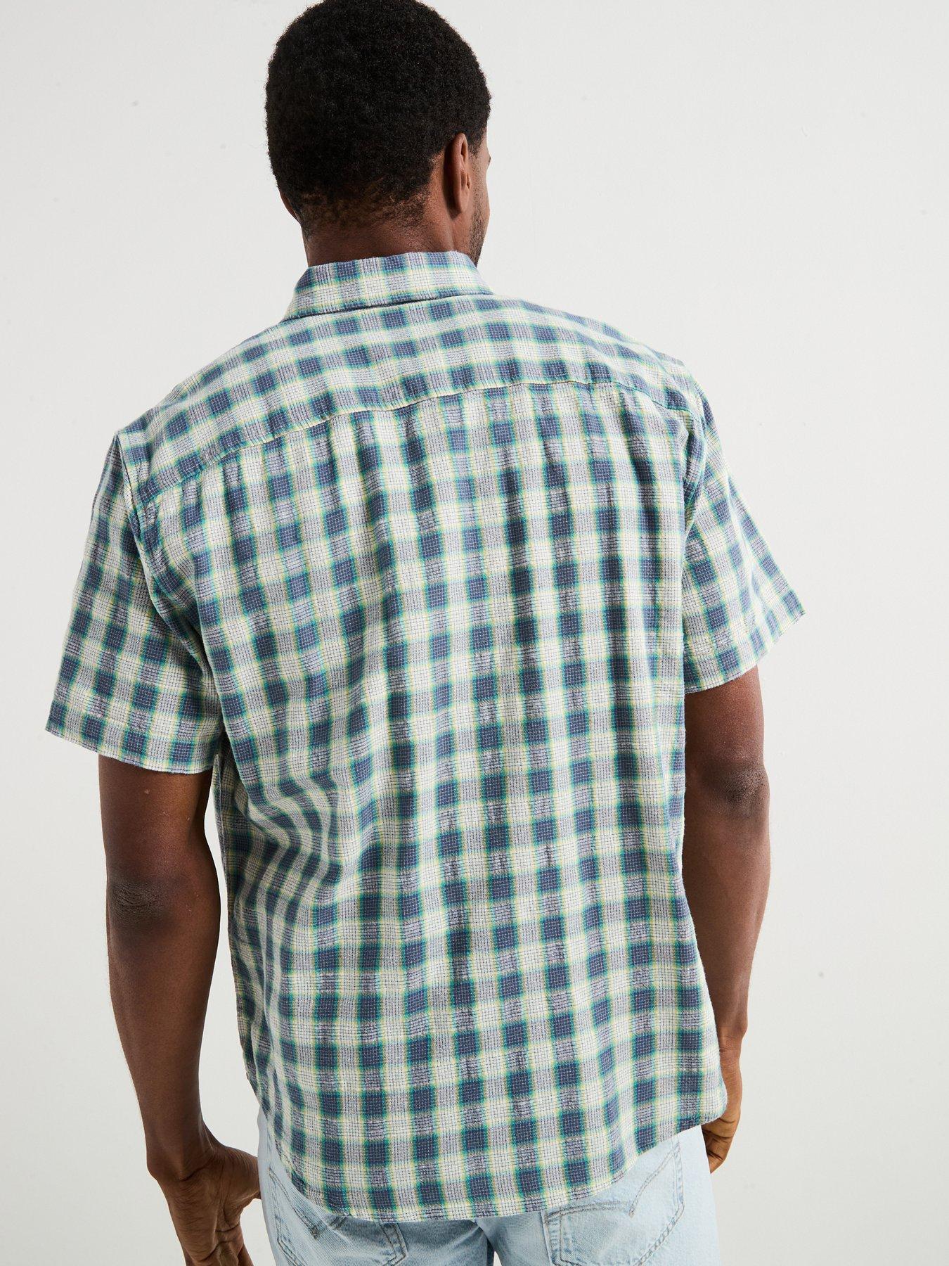  image of levis-authentic-button-down-plaid-short-sleeve-shirt--blue