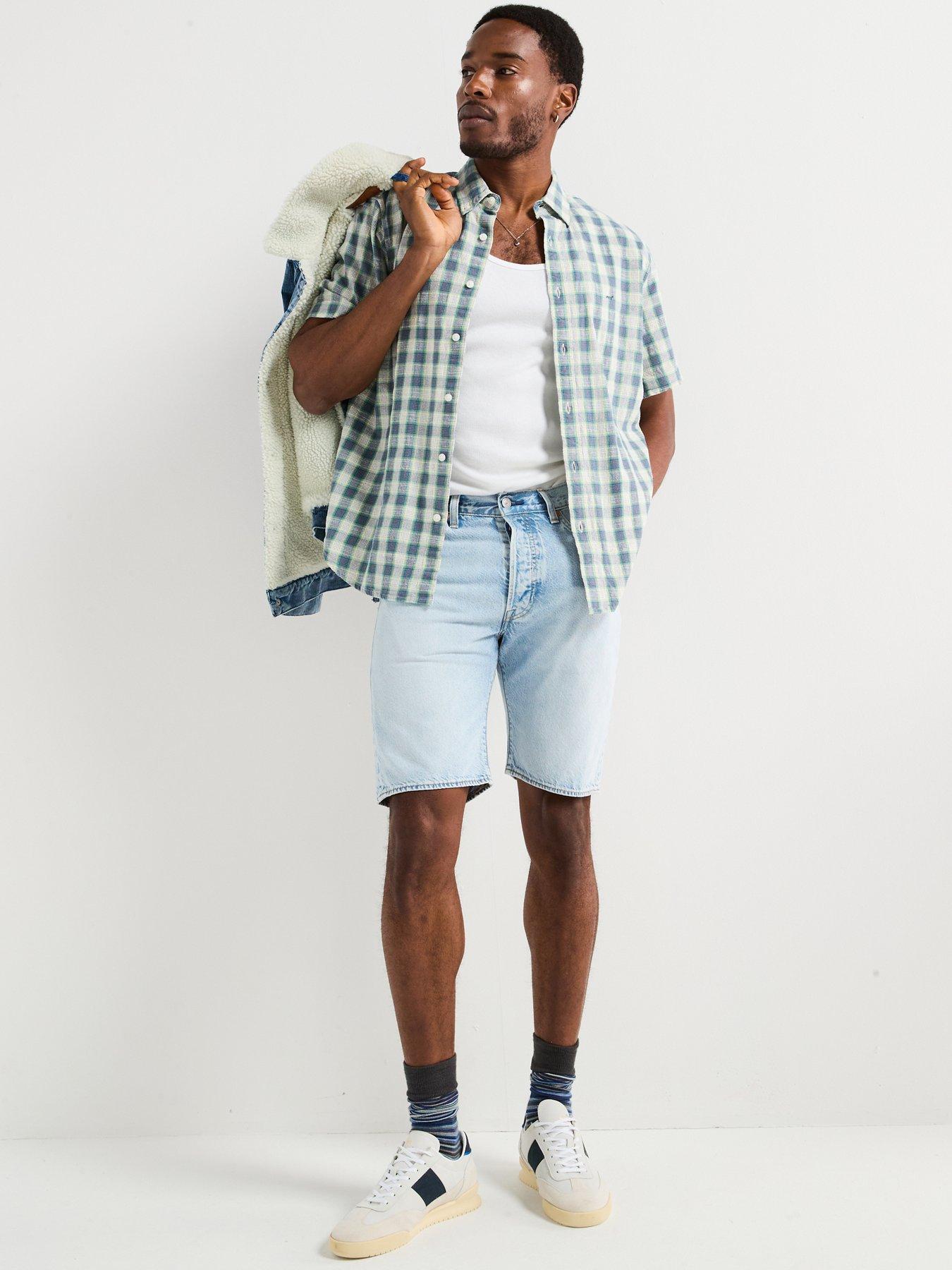  image of levis-authentic-button-down-plaid-short-sleeve-shirt--blue
