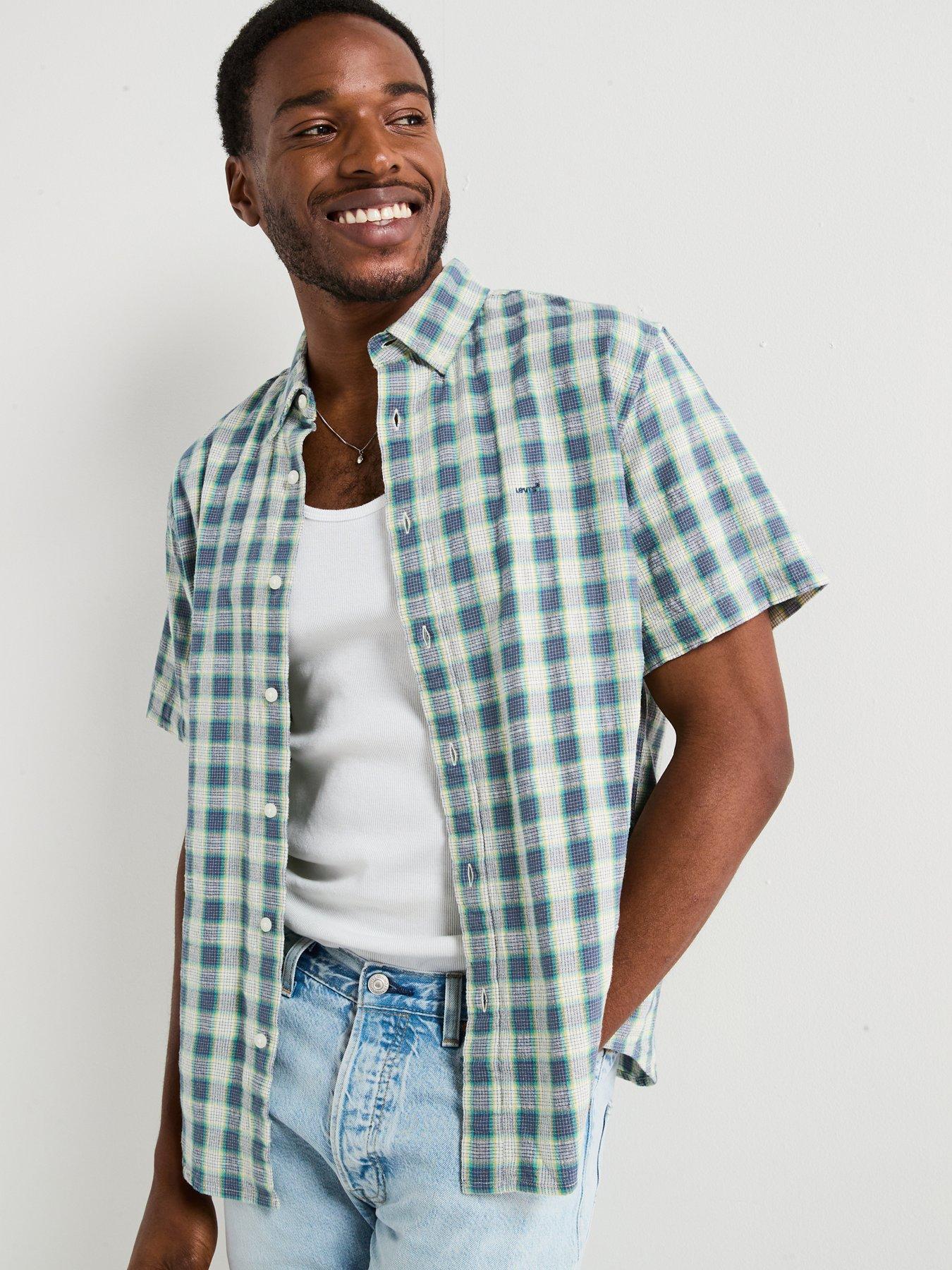 image of levis-authentic-button-down-plaid-short-sleeve-shirt--blue