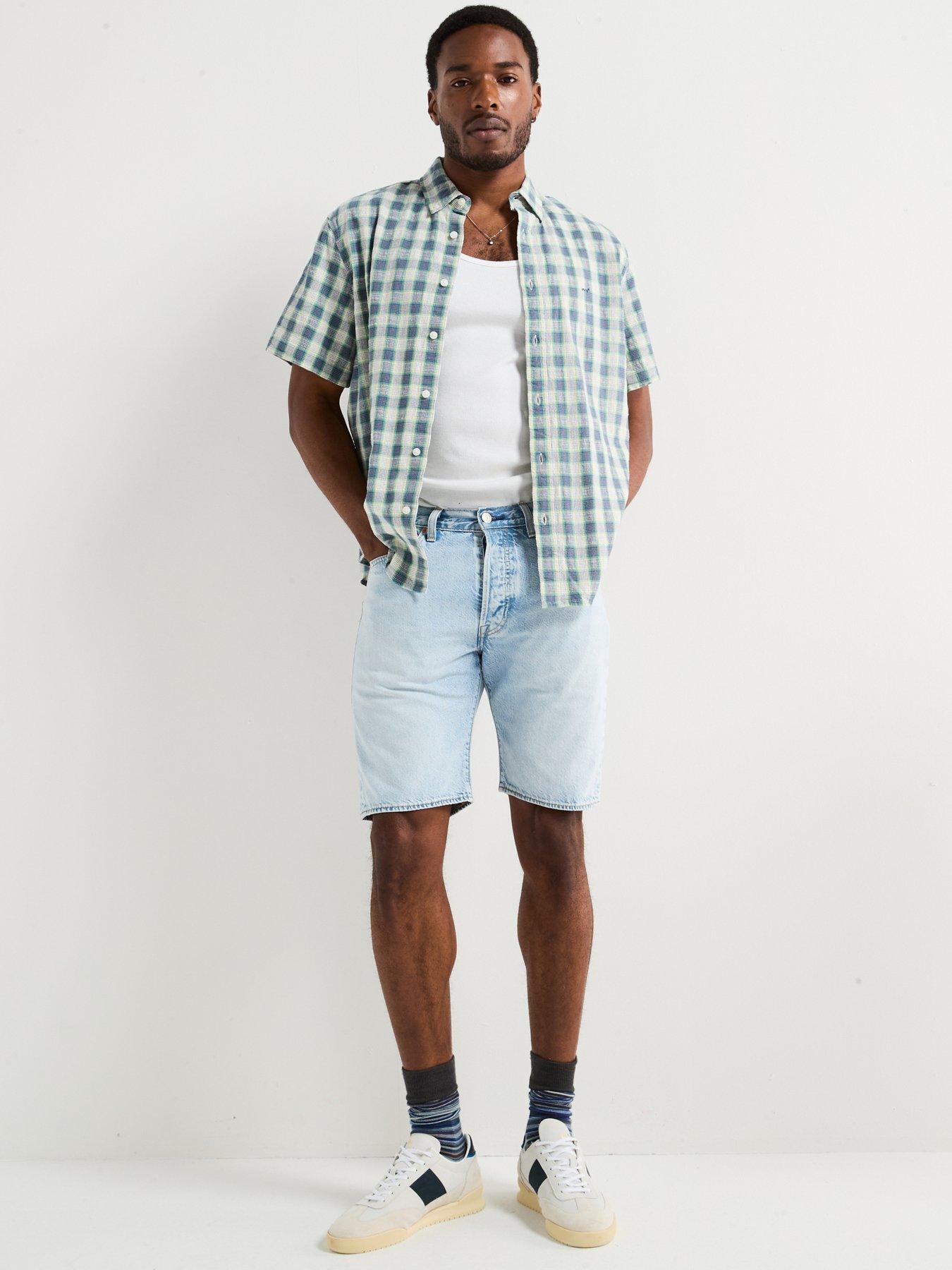  image of levis-authentic-button-down-plaid-short-sleeve-shirt--blue
