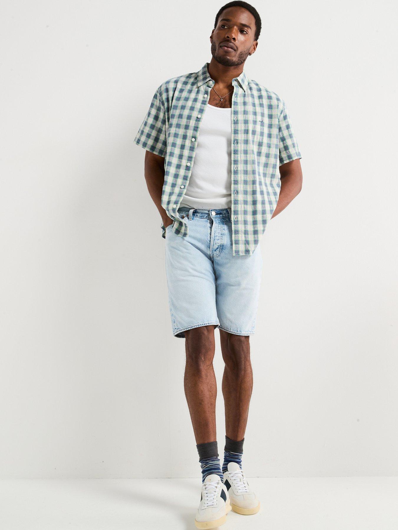  image of levis-authentic-button-down-plaid-short-sleeve-shirt--blue