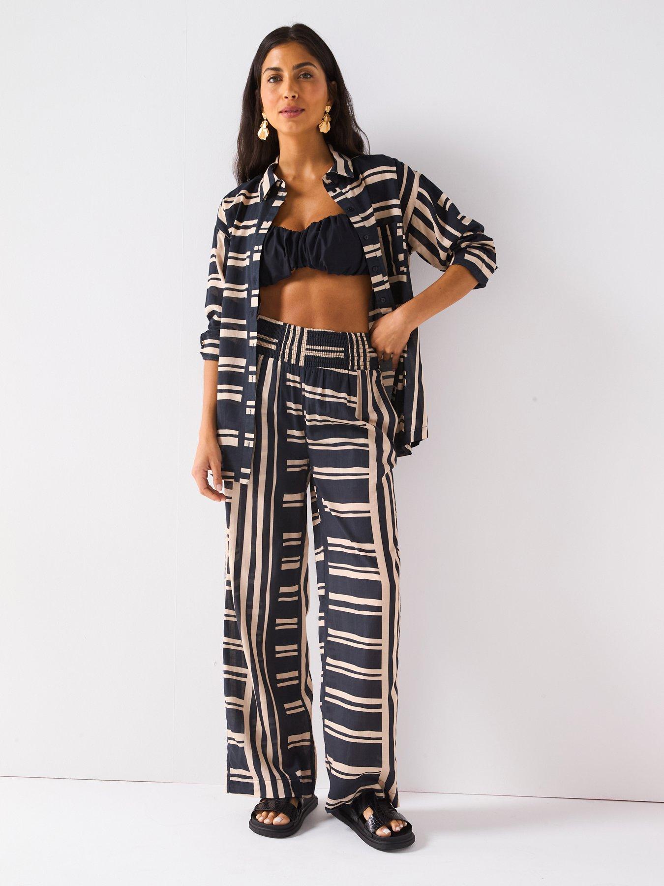 undefined Striped Oversized Beach Shirt - Black