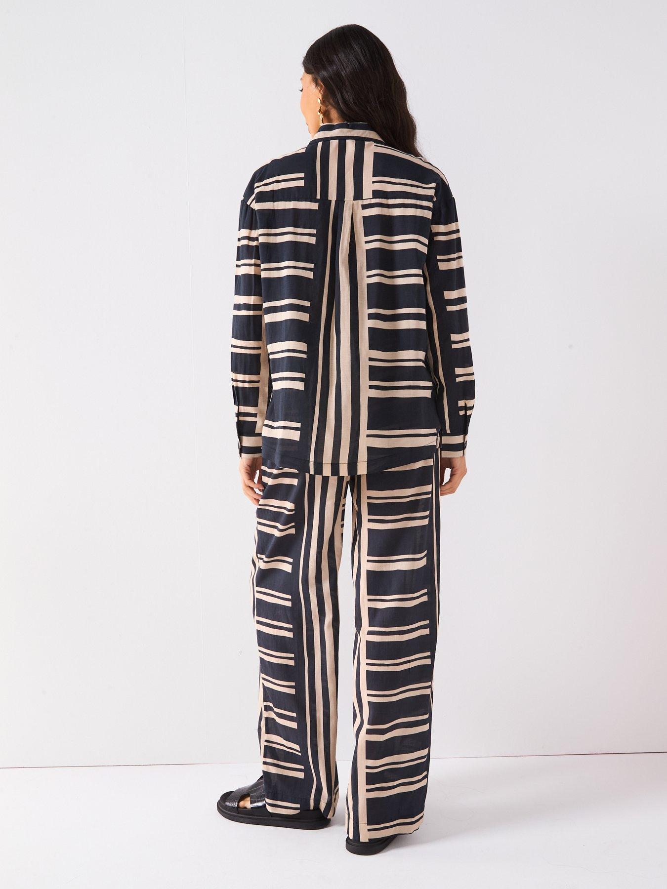 stillFront image of v-by-very-striped-oversized-beach-shirt-black