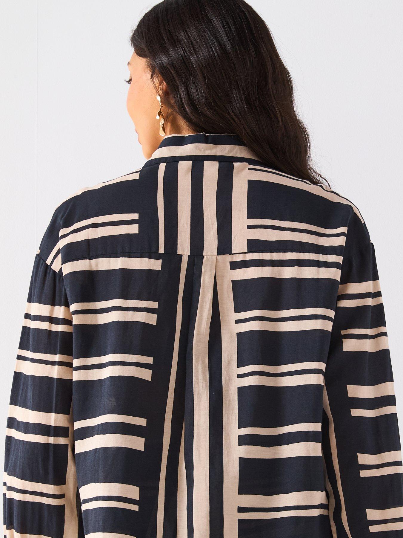  image of v-by-very-striped-oversized-beach-shirt-black