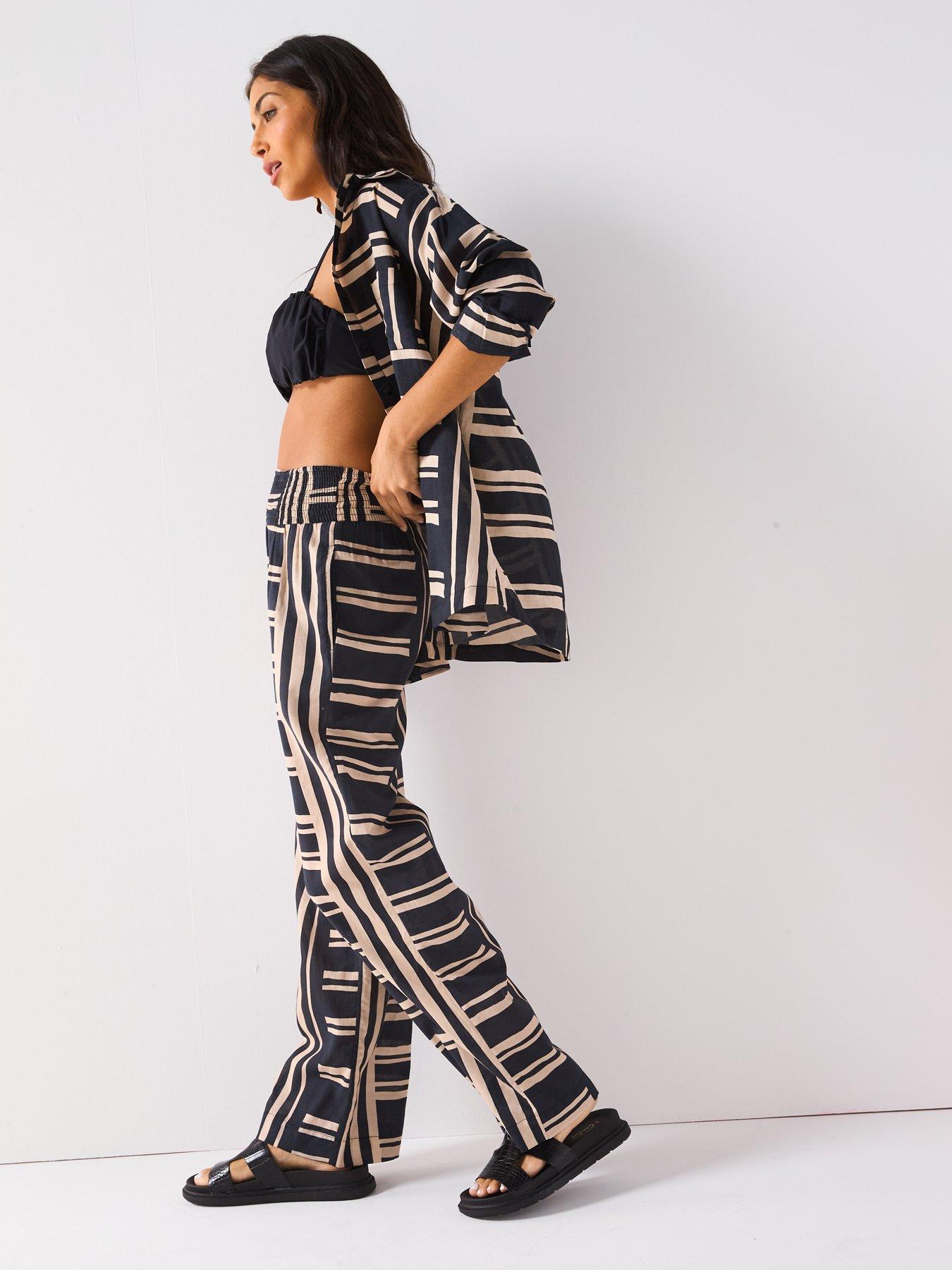  image of v-by-very-striped-oversized-beach-shirt-black