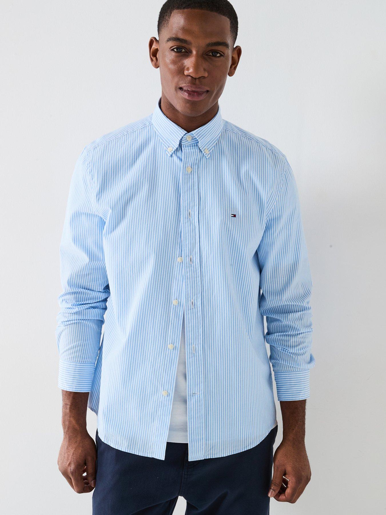  image of tommy-hilfiger-regular-fit-flex-poplin-classic-stripe-long-sleeve-shirt-light-blue