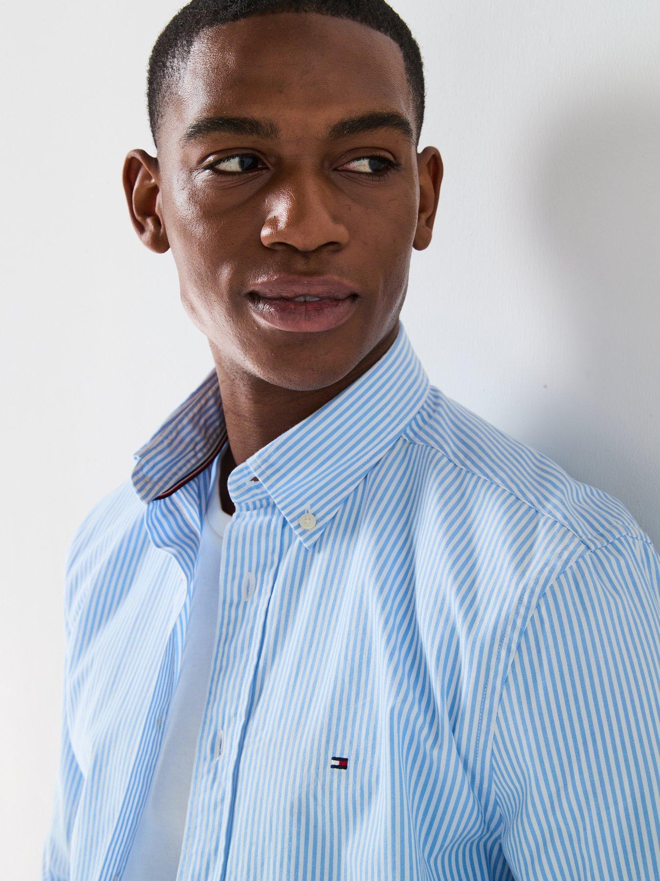  image of tommy-hilfiger-regular-fit-flex-poplin-classic-stripe-long-sleeve-shirt-light-blue