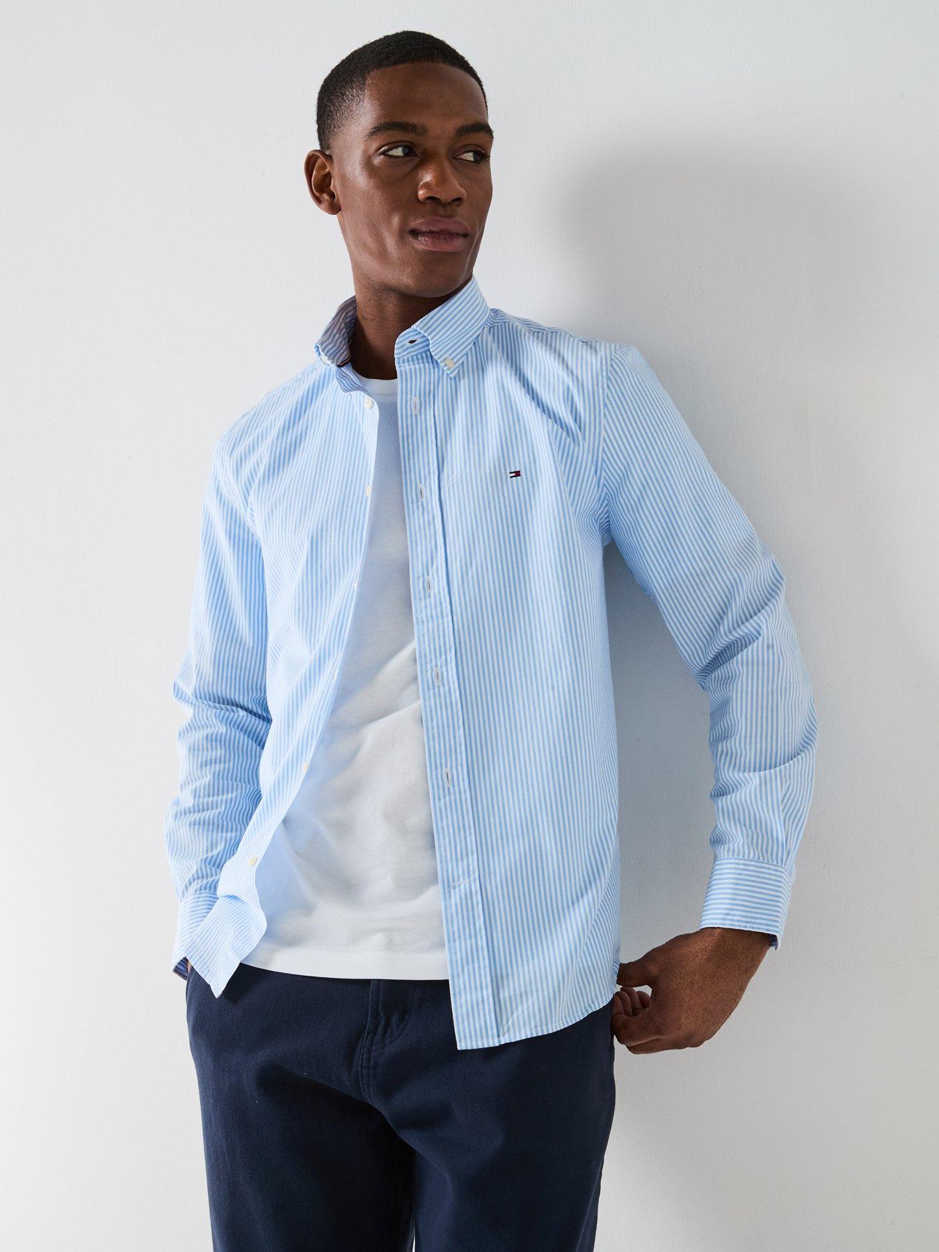  image of tommy-hilfiger-regular-fit-flex-poplin-classic-stripe-long-sleeve-shirt-light-blue
