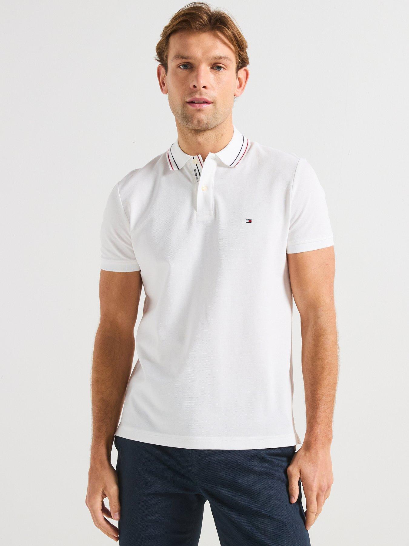 image of tommy-hilfiger-regular-fit-placket-interest-polo-shirt-white