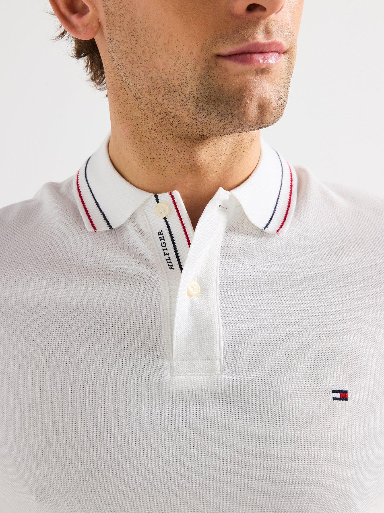  image of tommy-hilfiger-regular-fit-placket-interest-polo-shirt-white