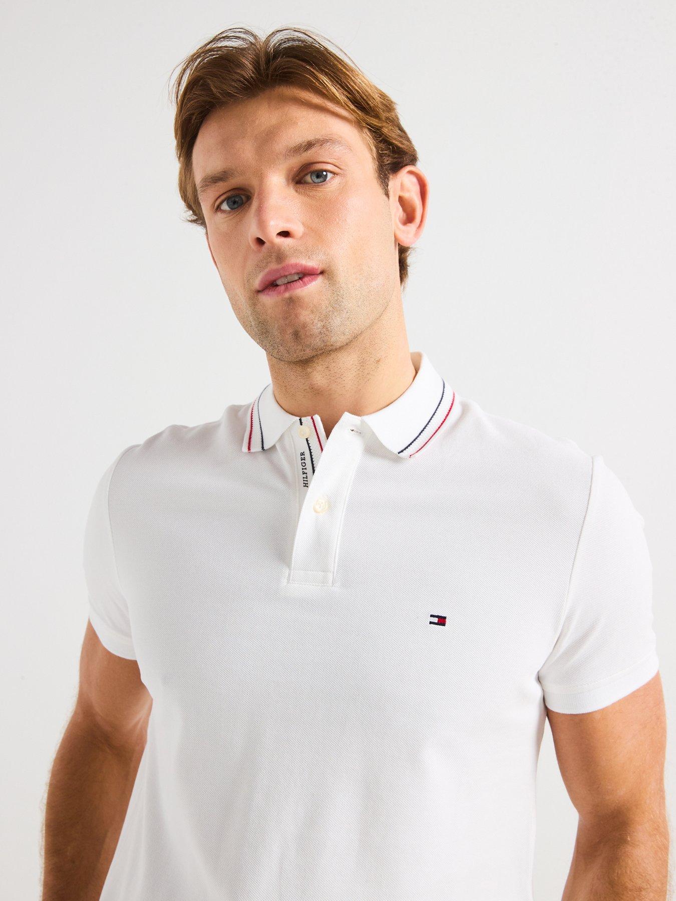  image of tommy-hilfiger-regular-fit-placket-interest-polo-shirt-white
