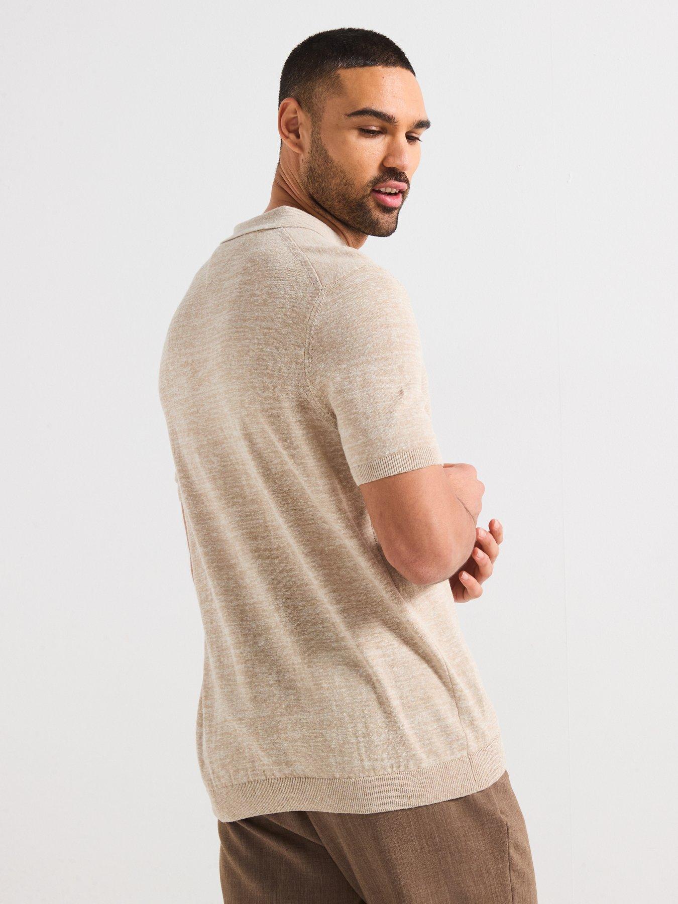 image of tommy-hilfiger-cotton-linen-open-collar-knitted-polo-shirt-natural