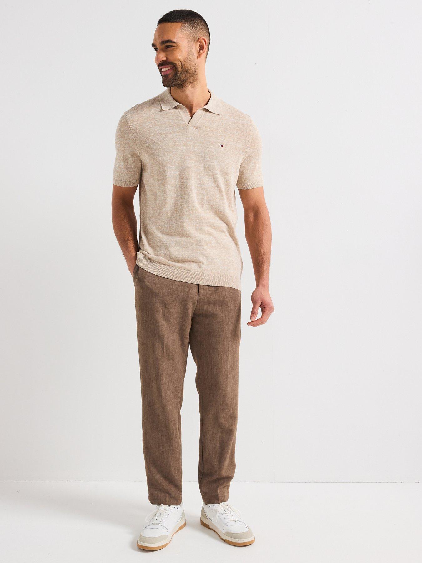  image of tommy-hilfiger-cotton-linen-open-collar-knitted-polo-shirt-natural