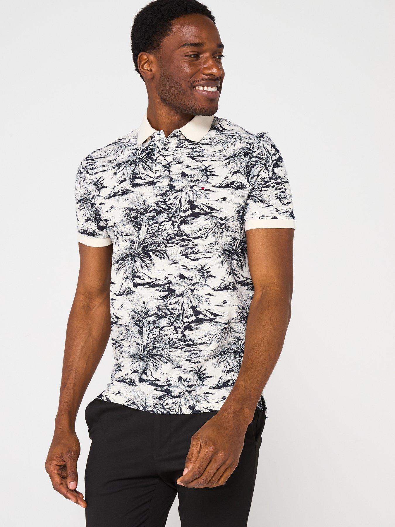  image of tommy-hilfiger-regular-fit-all-over-print-linen-polo-shirt-dark-multi