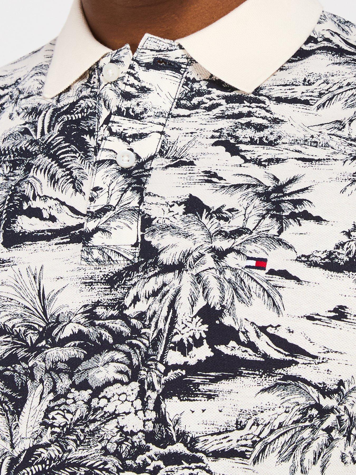  image of tommy-hilfiger-regular-fit-all-over-print-linen-polo-shirt-dark-multi