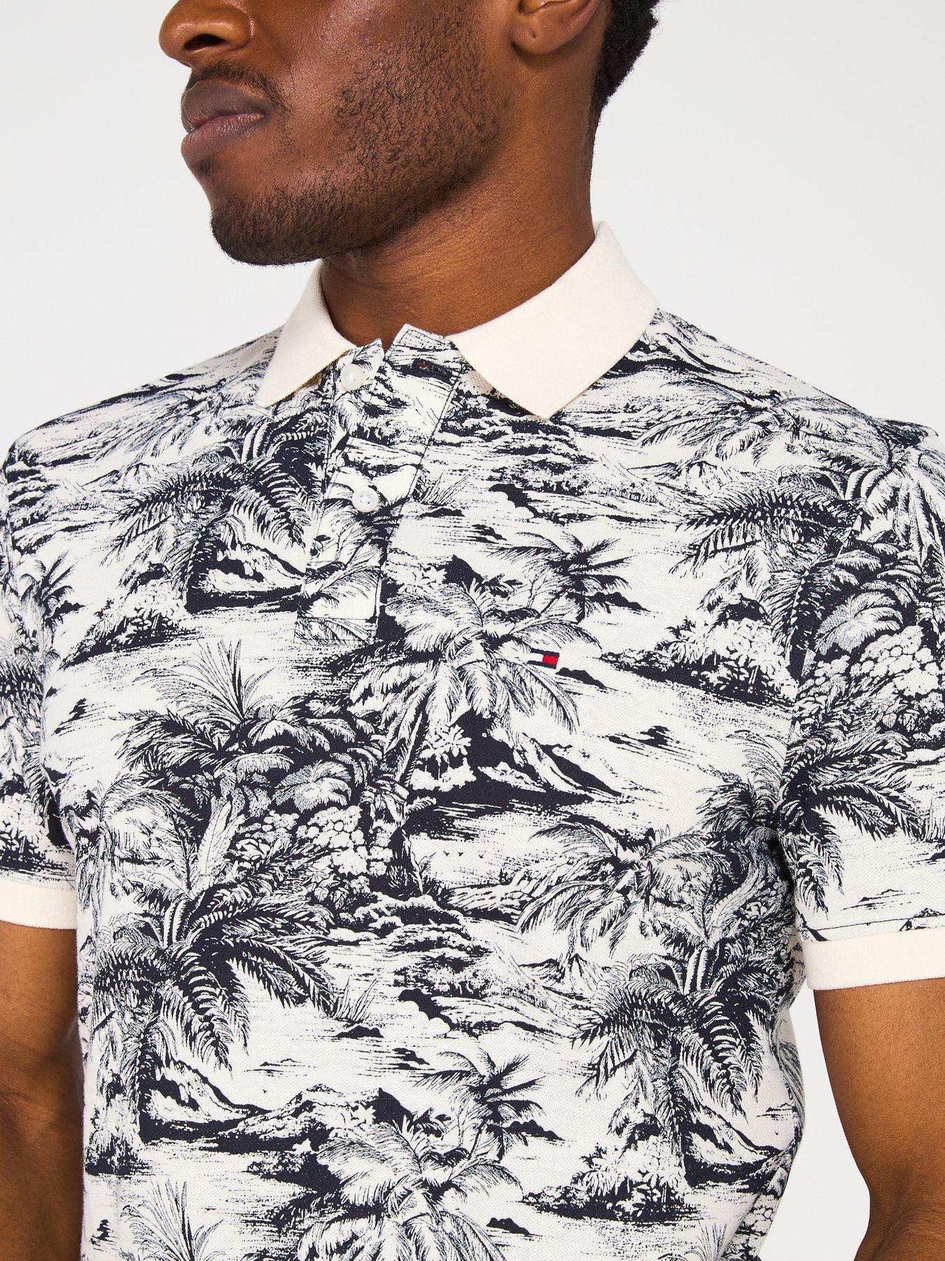  image of tommy-hilfiger-regular-fit-all-over-print-linen-polo-shirt-dark-multi