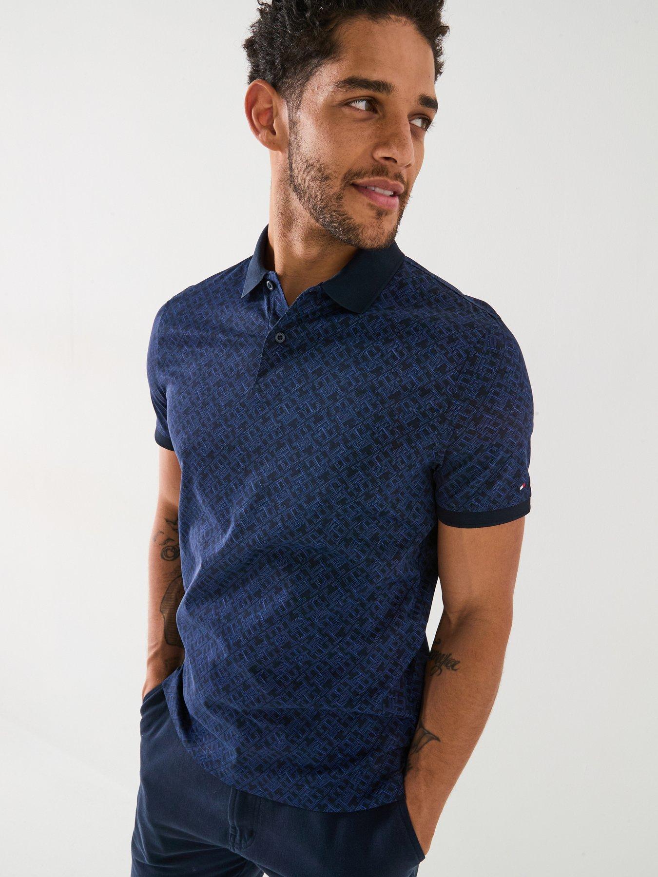  image of tommy-hilfiger-regular-fit-monogram-all-over-print-polo-shirt-navy