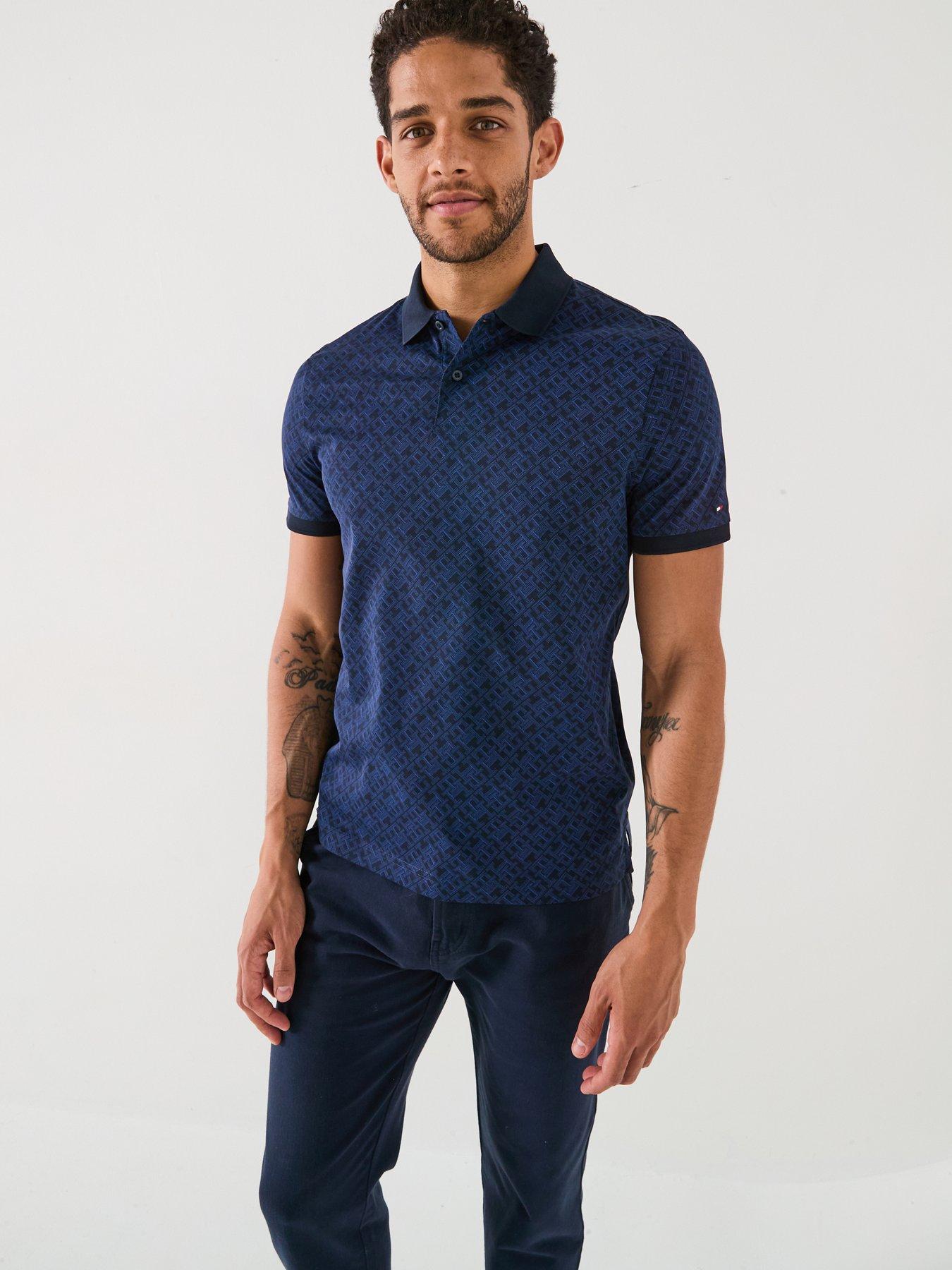  image of tommy-hilfiger-regular-fit-monogram-all-over-print-polo-shirt-navy