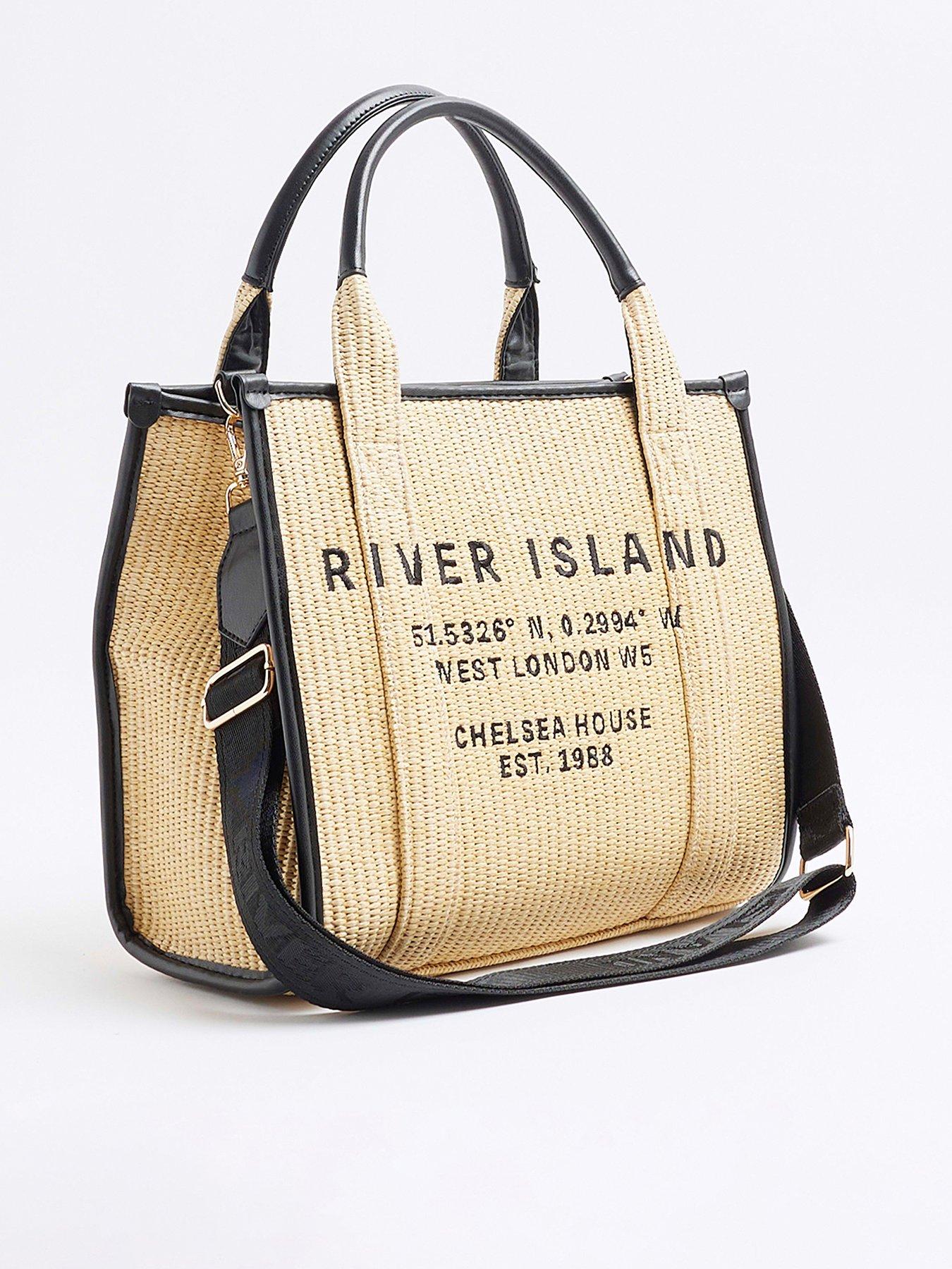  image of river-island-raffia-embellished-logo-shopper-beige