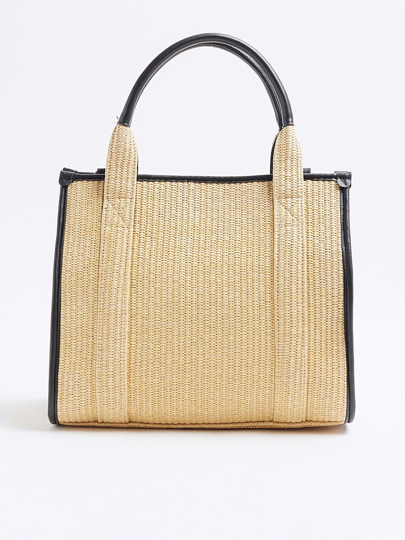  image of river-island-raffia-embellished-logo-shopper-beige