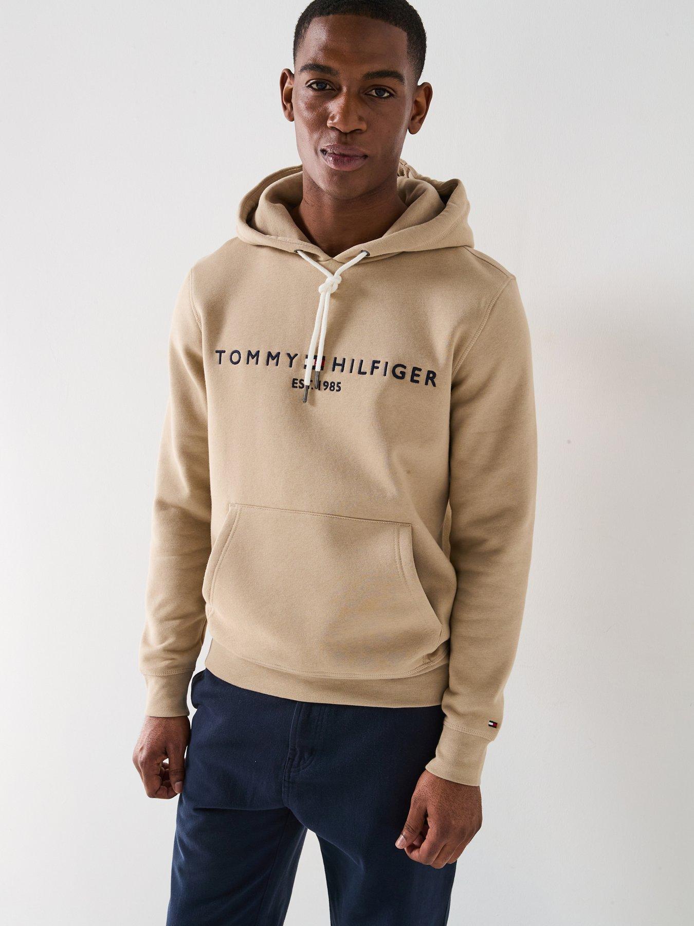 undefined Regular Fit Linear Chest Logo Hoodie - Natural
