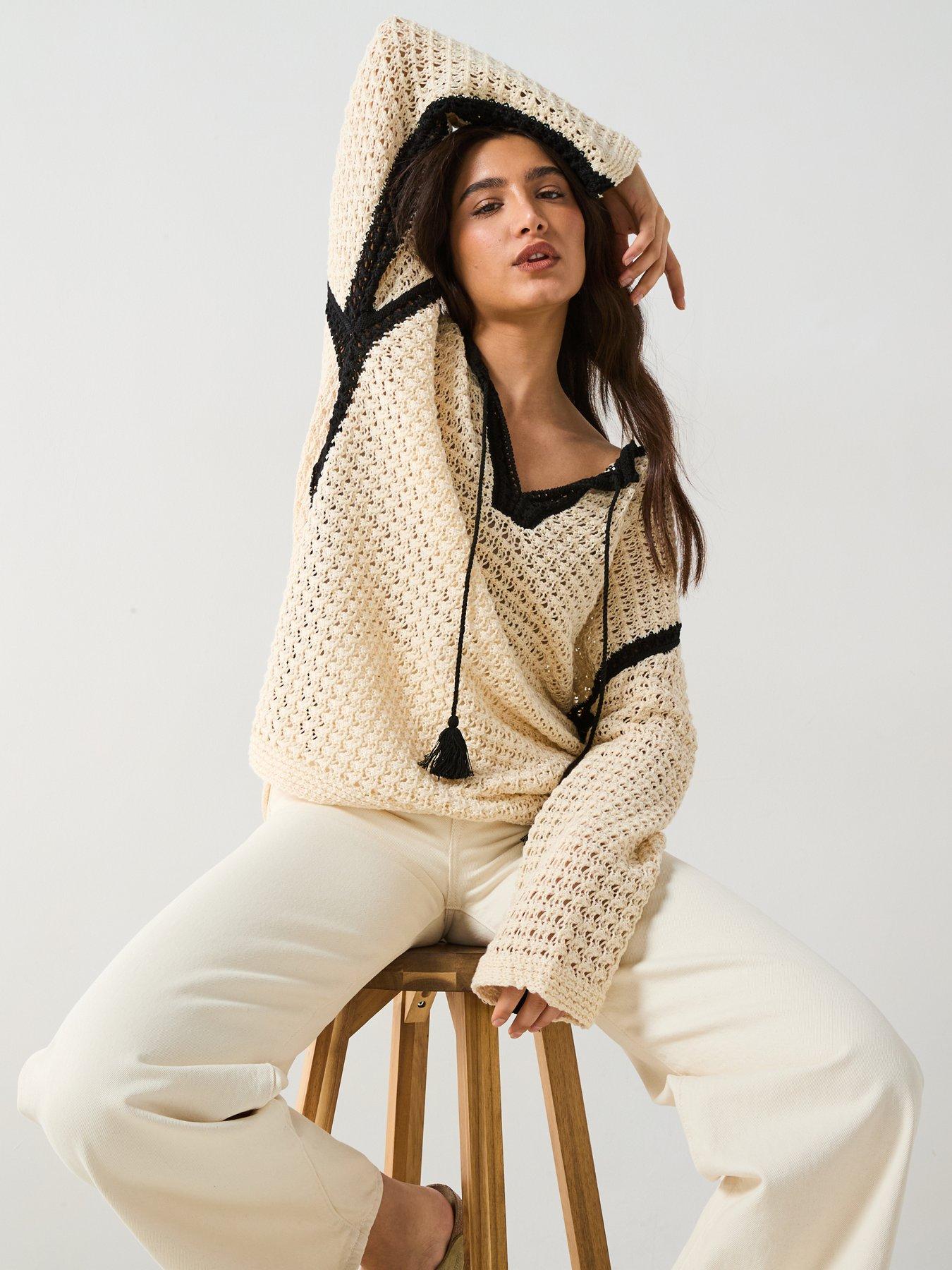  image of v-by-very-cotton-rich-tassel-open-knit-jumper-cream