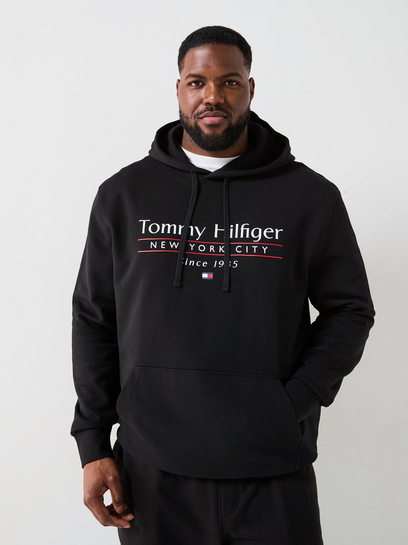  image of tommy-hilfiger-big-amp-tall-centre-stack-overhead-hoodie-black