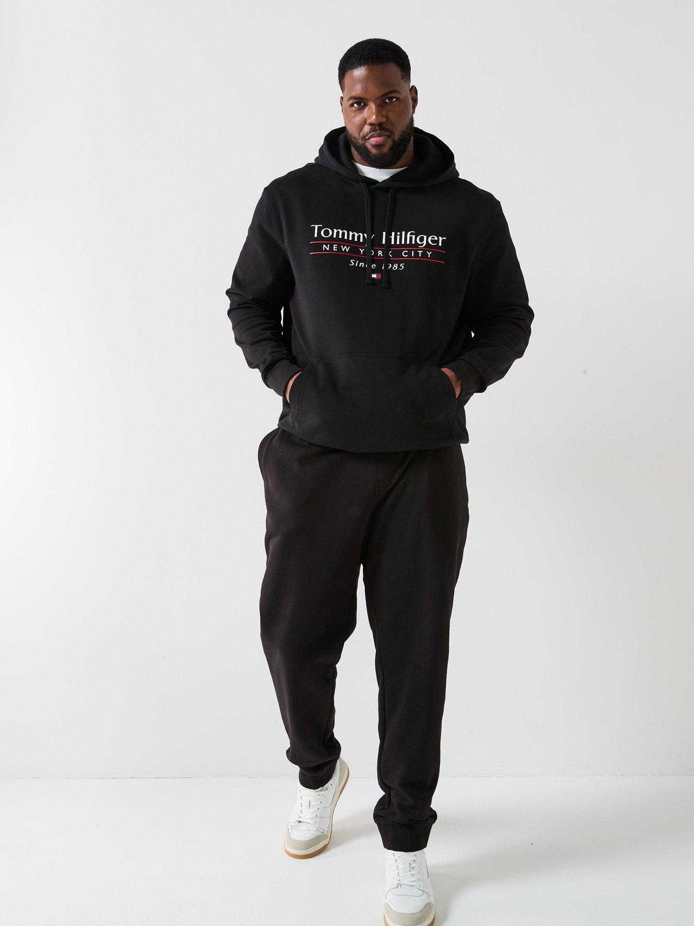  image of tommy-hilfiger-big-amp-tall-centre-stack-overhead-hoodie-black