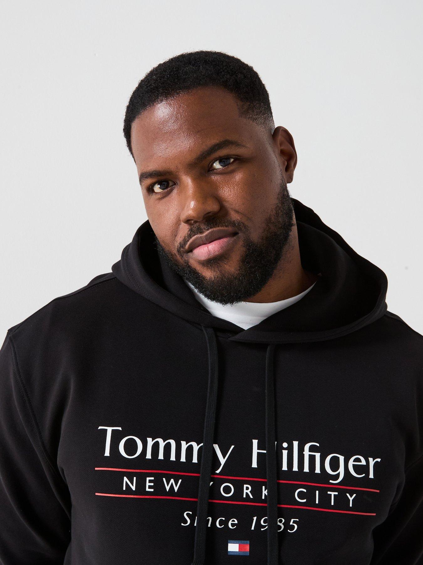  image of tommy-hilfiger-big-amp-tall-centre-stack-overhead-hoodie-black