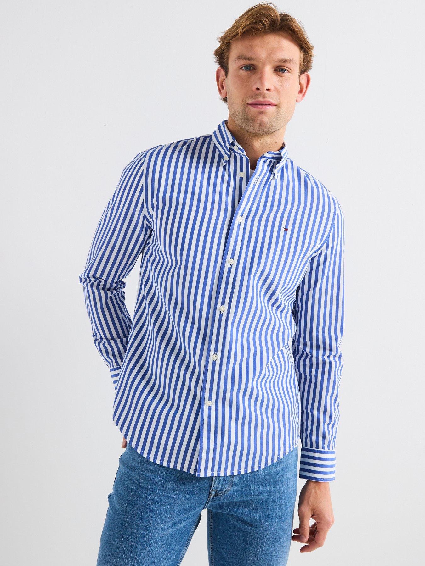 tommy-hilfiger-regular-fit-flex-poplin-bold-stripe-short-sleeve-shirt-blue