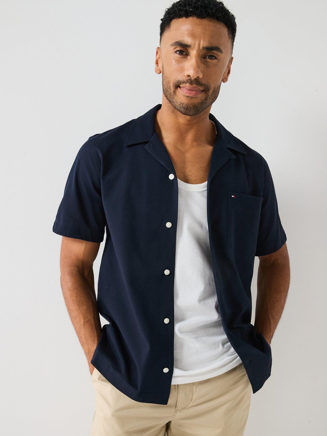  image of tommy-hilfiger-knitted-short-sleeve-shirt-navy-navy