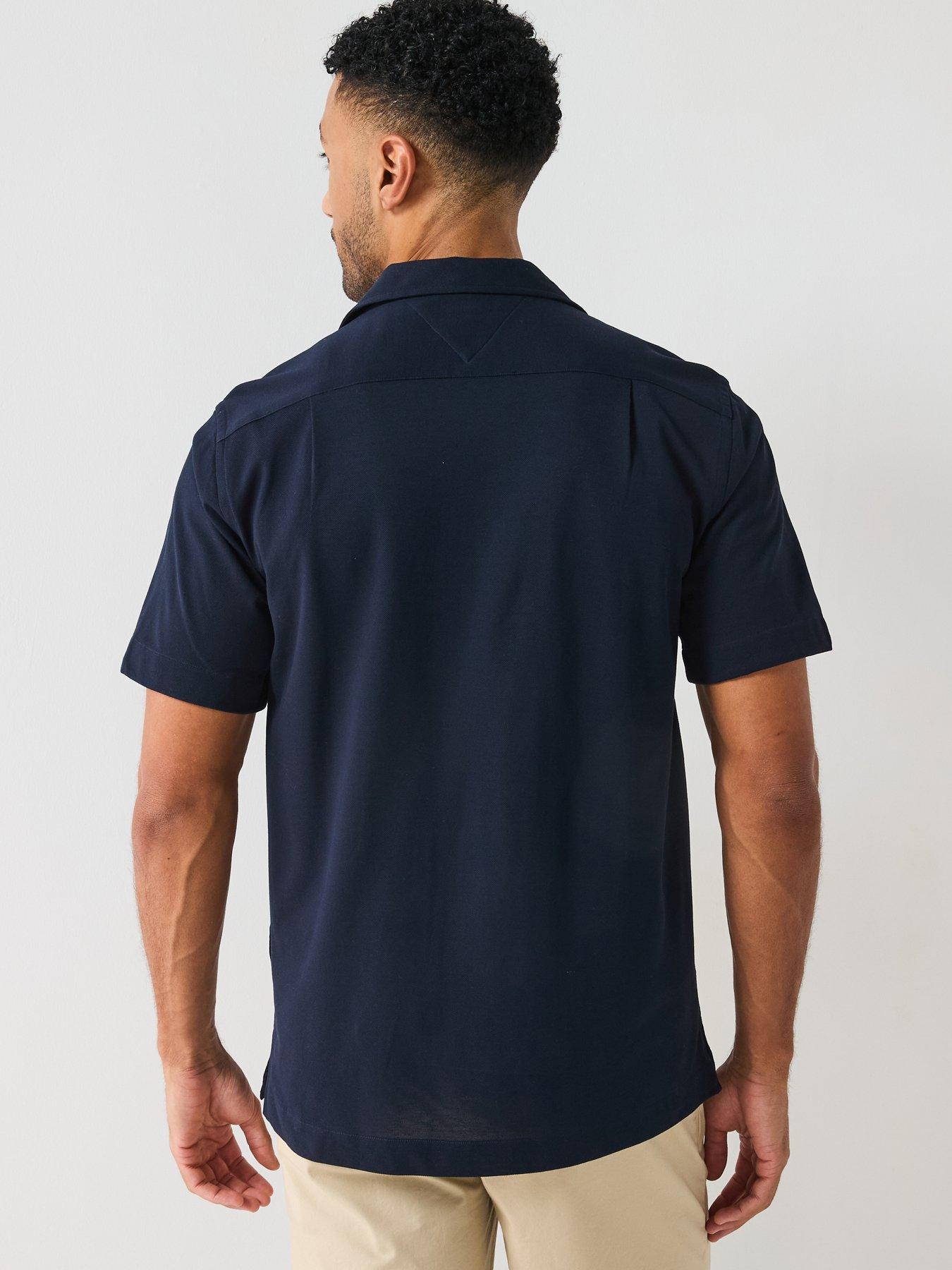  image of tommy-hilfiger-knitted-short-sleeve-shirt-navy-navy