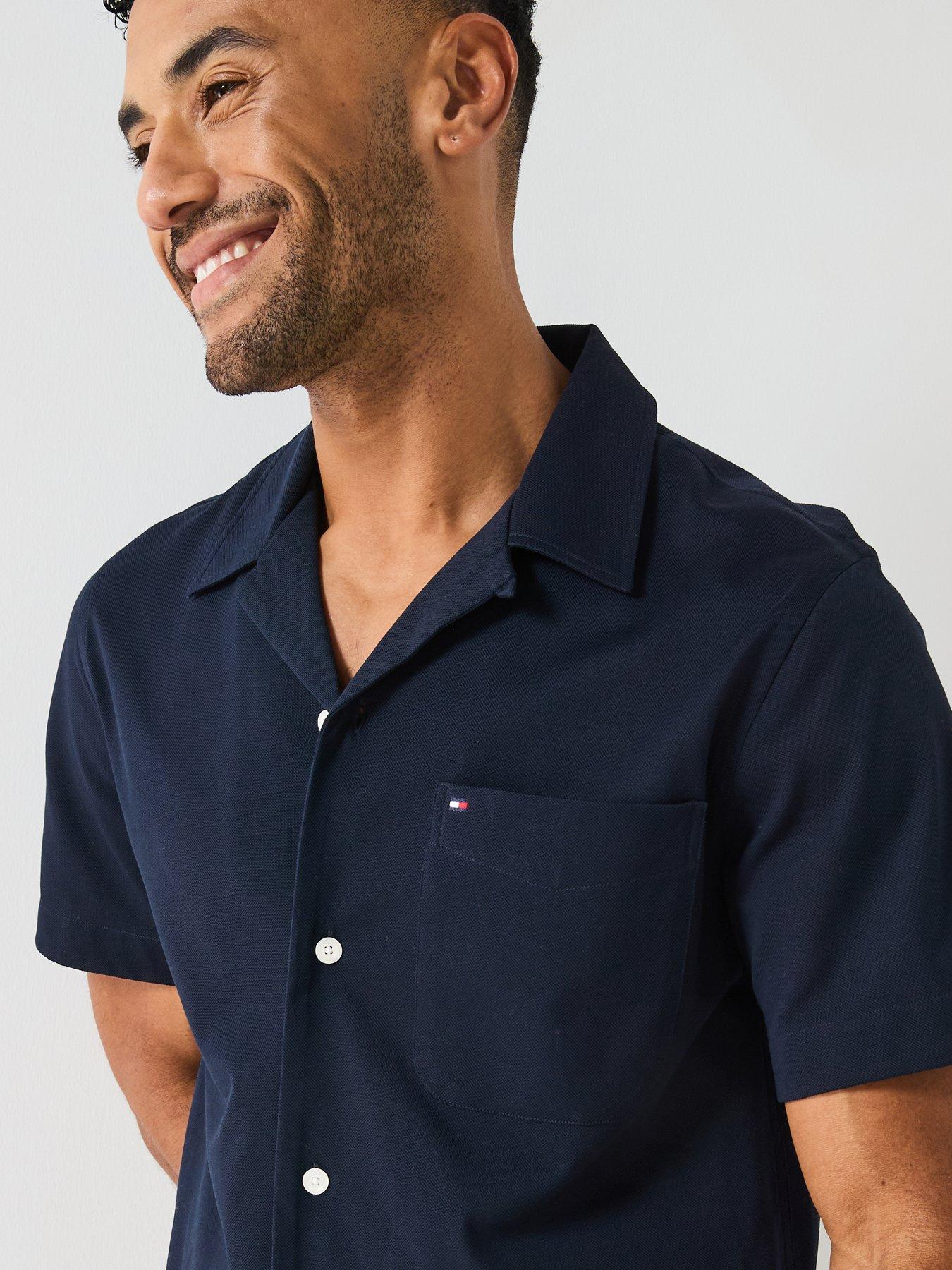  image of tommy-hilfiger-knitted-short-sleeve-shirt-navy-navy