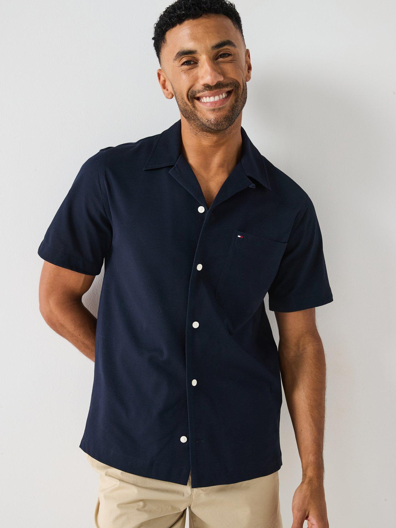  image of tommy-hilfiger-knitted-short-sleeve-shirt-navy-navy