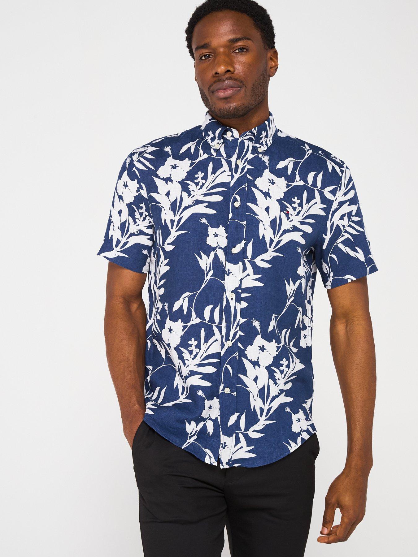 tommy-hilfiger-regular-fit-linen-tropical-print-short-sleeve-shirt-dark-blue