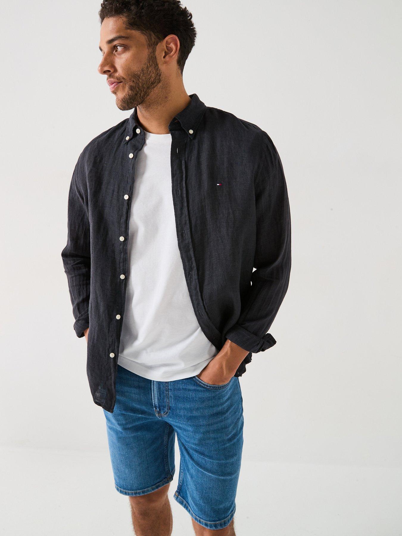  image of tommy-hilfiger-regular-fit-pigment-dyed-long-sleeve-shirt-black