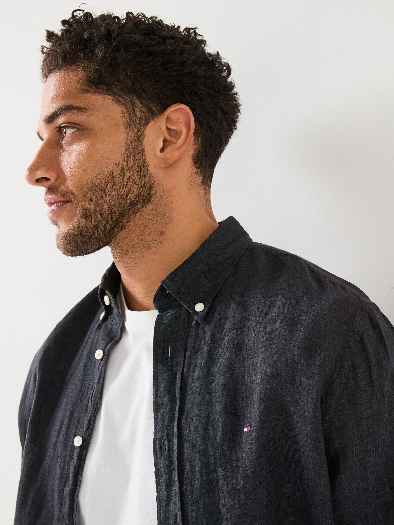  image of tommy-hilfiger-regular-fit-pigment-dyed-long-sleeve-shirt-black