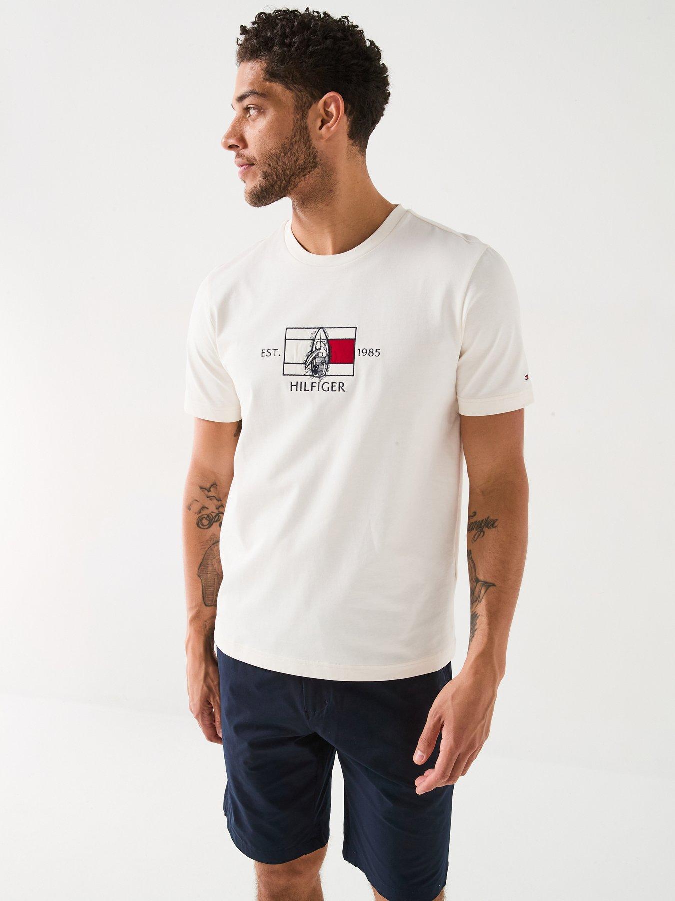  image of tommy-hilfiger-embroidered-flag-sailing-t-shirt-light-cream