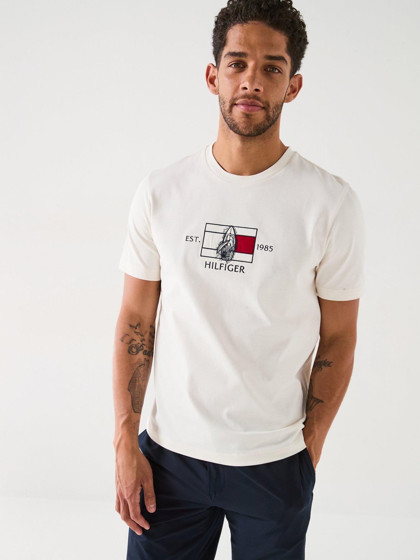  image of tommy-hilfiger-embroidered-flag-sailing-t-shirt-light-cream