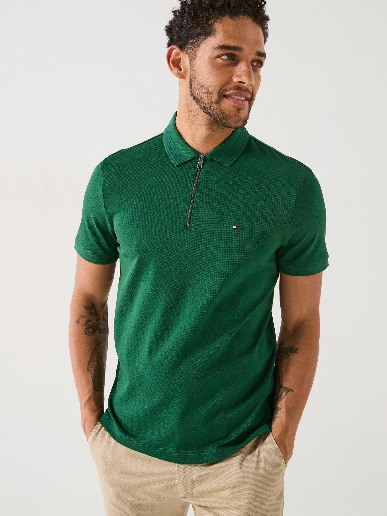tommy-hilfiger-regular-fit-mercerised-pique-zip-polo-shirt-dark-green