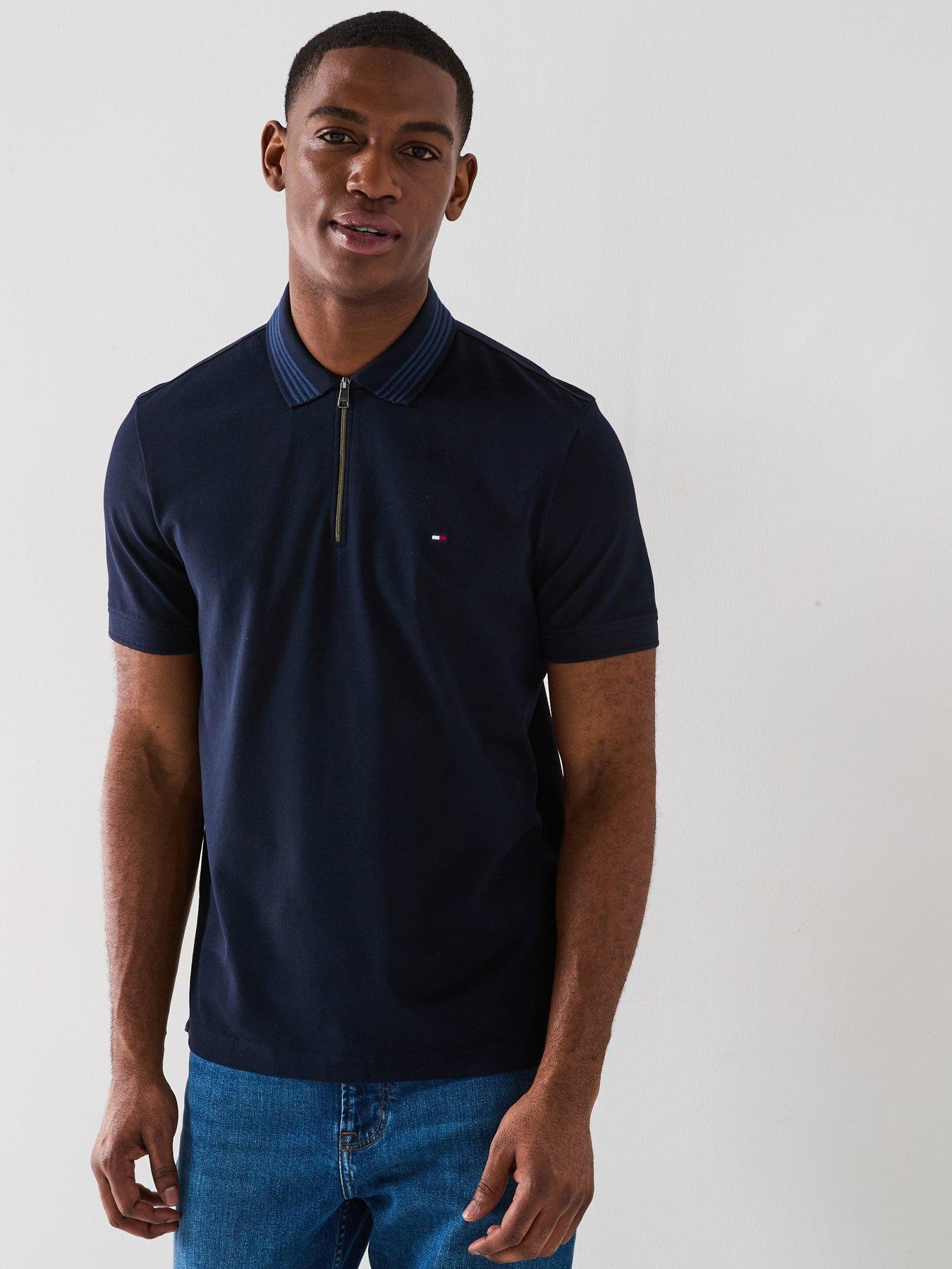 tommy-hilfiger-regular-fit-mercerised-pique-zip-polo-shirt-navy