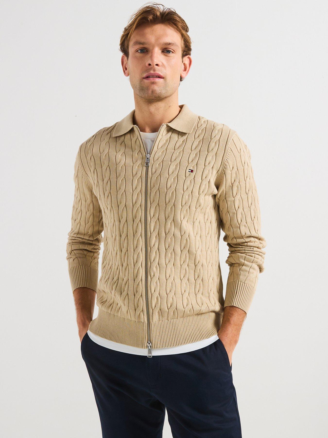  image of tommy-hilfiger-classic-cable-zip-through-knitted-jumper-natural
