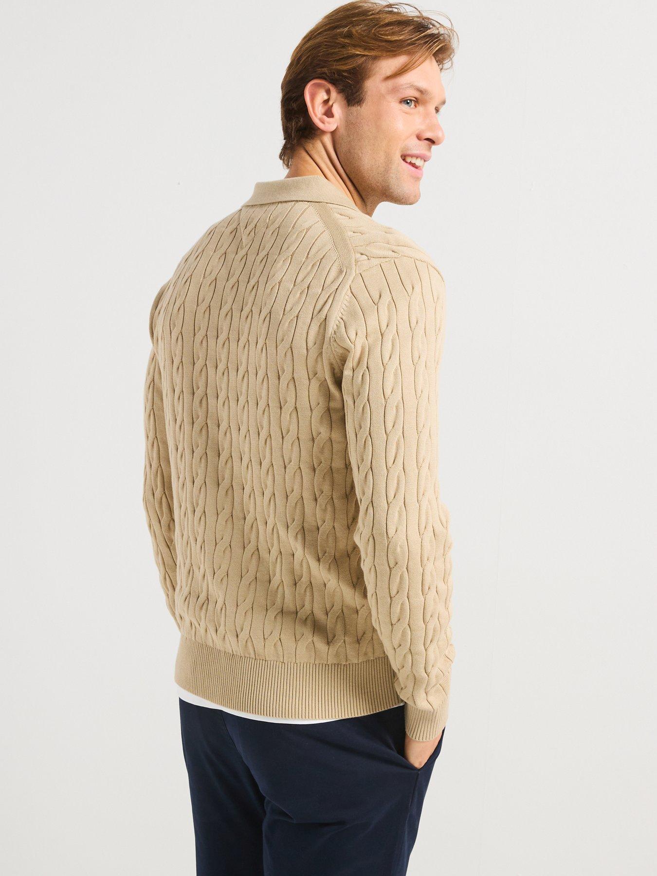  image of tommy-hilfiger-classic-cable-zip-through-knitted-jumper-natural