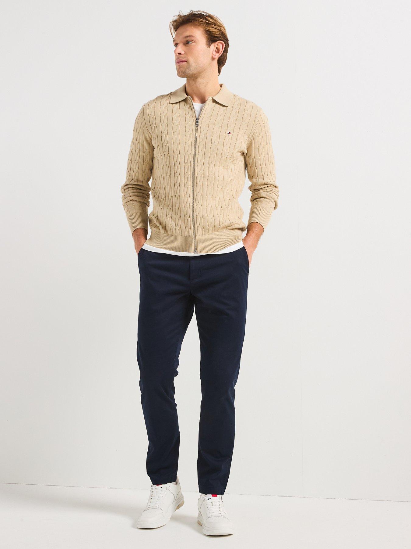  image of tommy-hilfiger-classic-cable-zip-through-knitted-jumper-natural