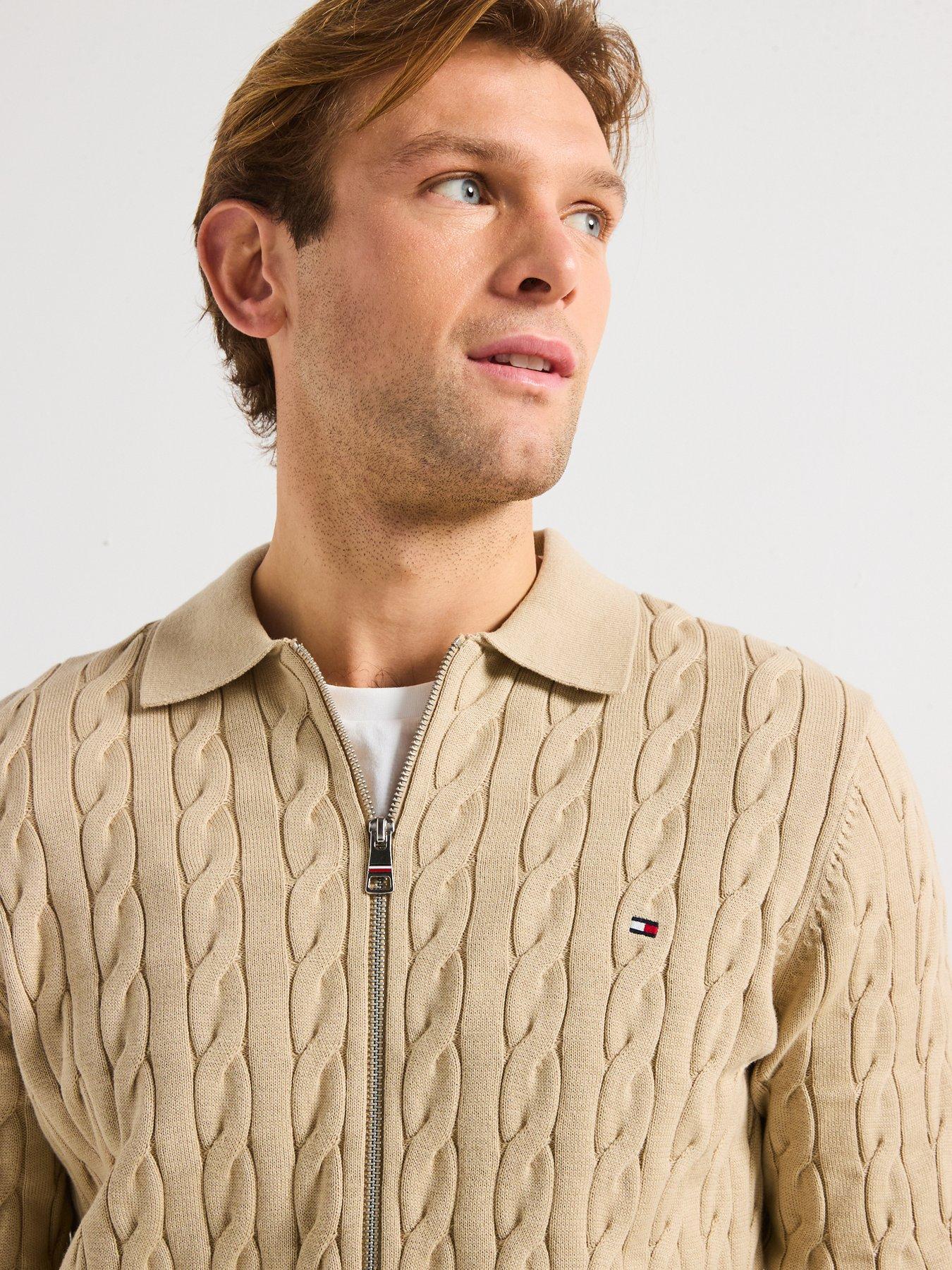  image of tommy-hilfiger-classic-cable-zip-through-knitted-jumper-natural