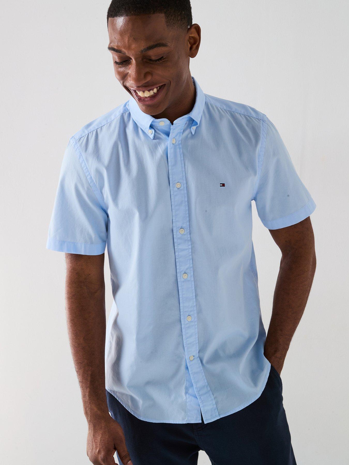 tommy-hilfiger-flex-poplin-solid-short-sleeve-shirt-light-blue