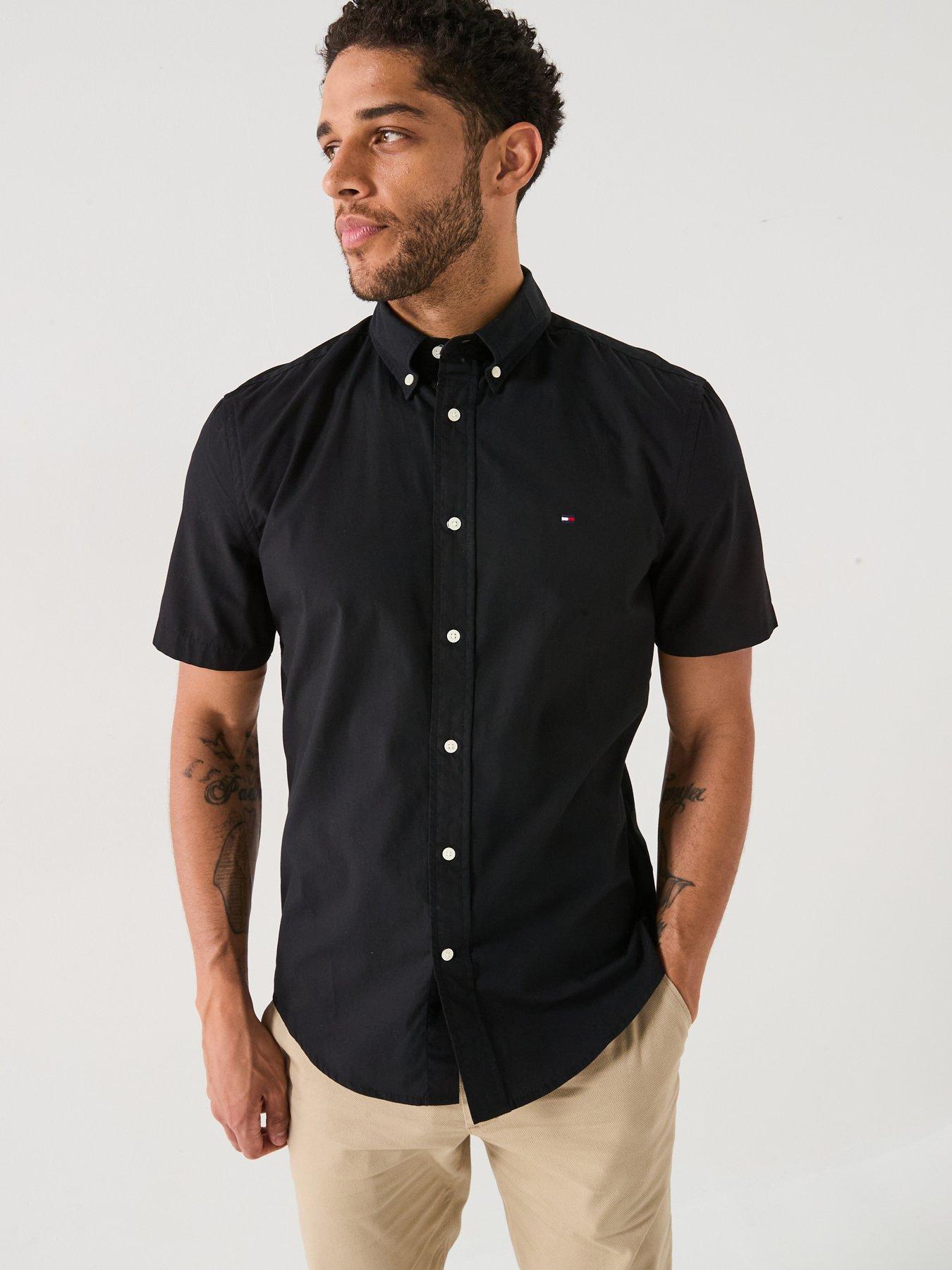 undefined Flex Poplin Solid Short Sleeve Shirt - Black