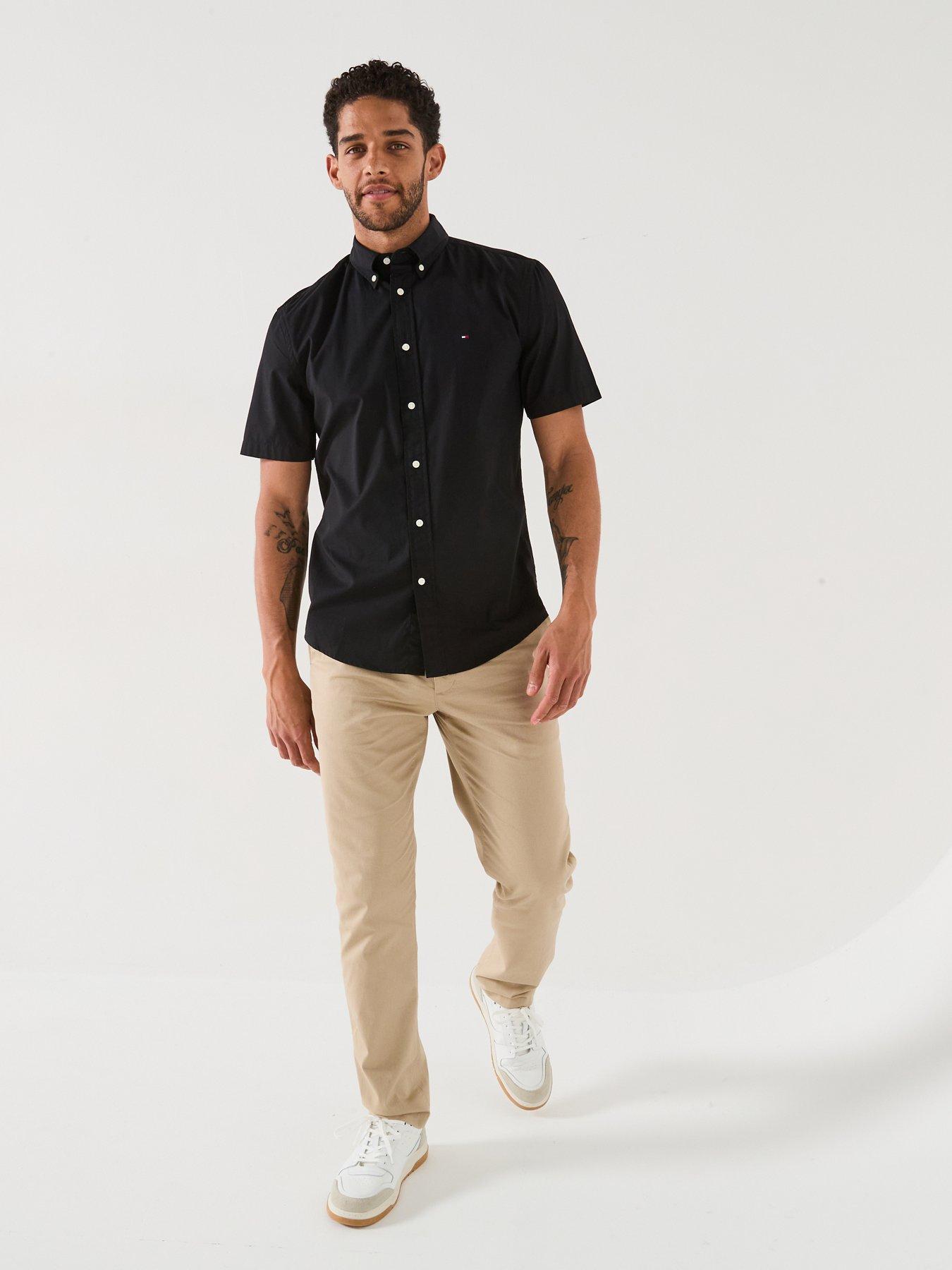 Image 3 of 6 of Tommy Hilfiger Flex Poplin Solid Short Sleeve Shirt - Black